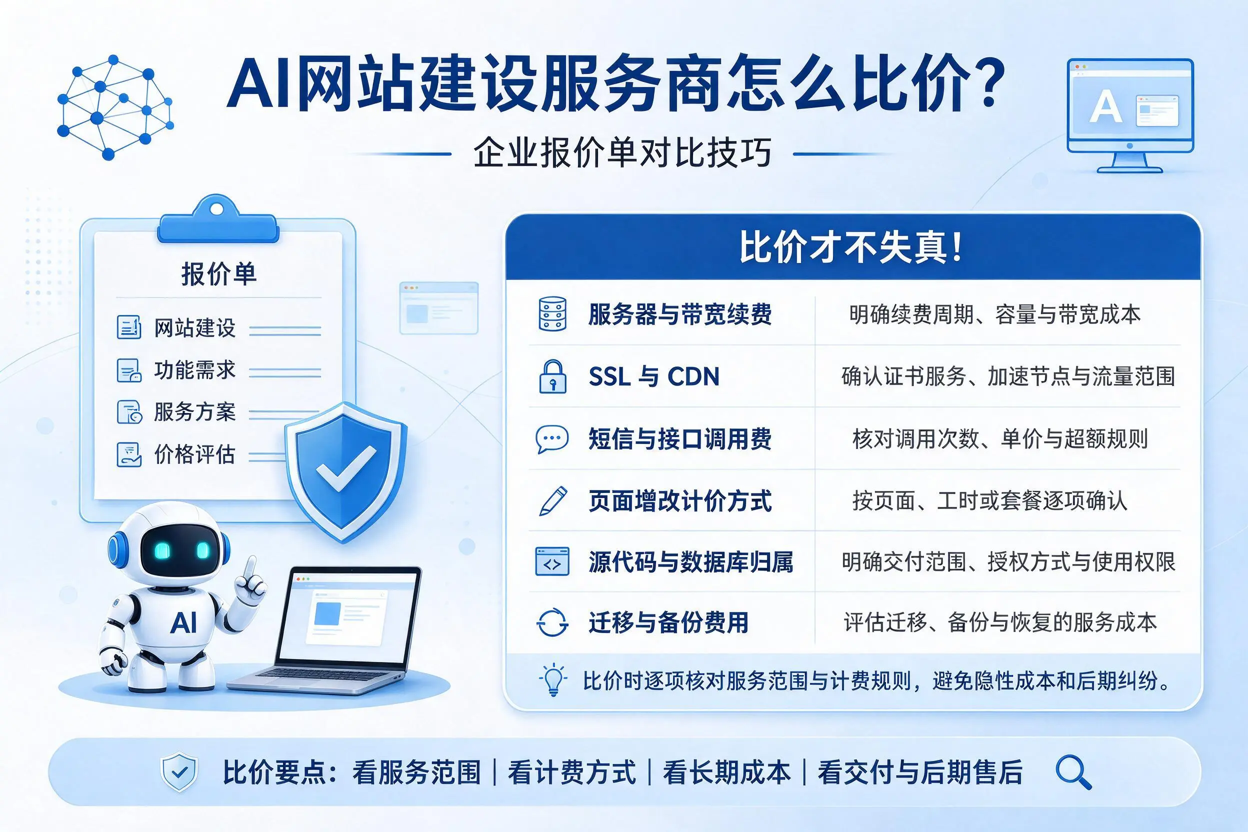 AI网站建设服务商怎么比价?山南企业报价单对比技巧